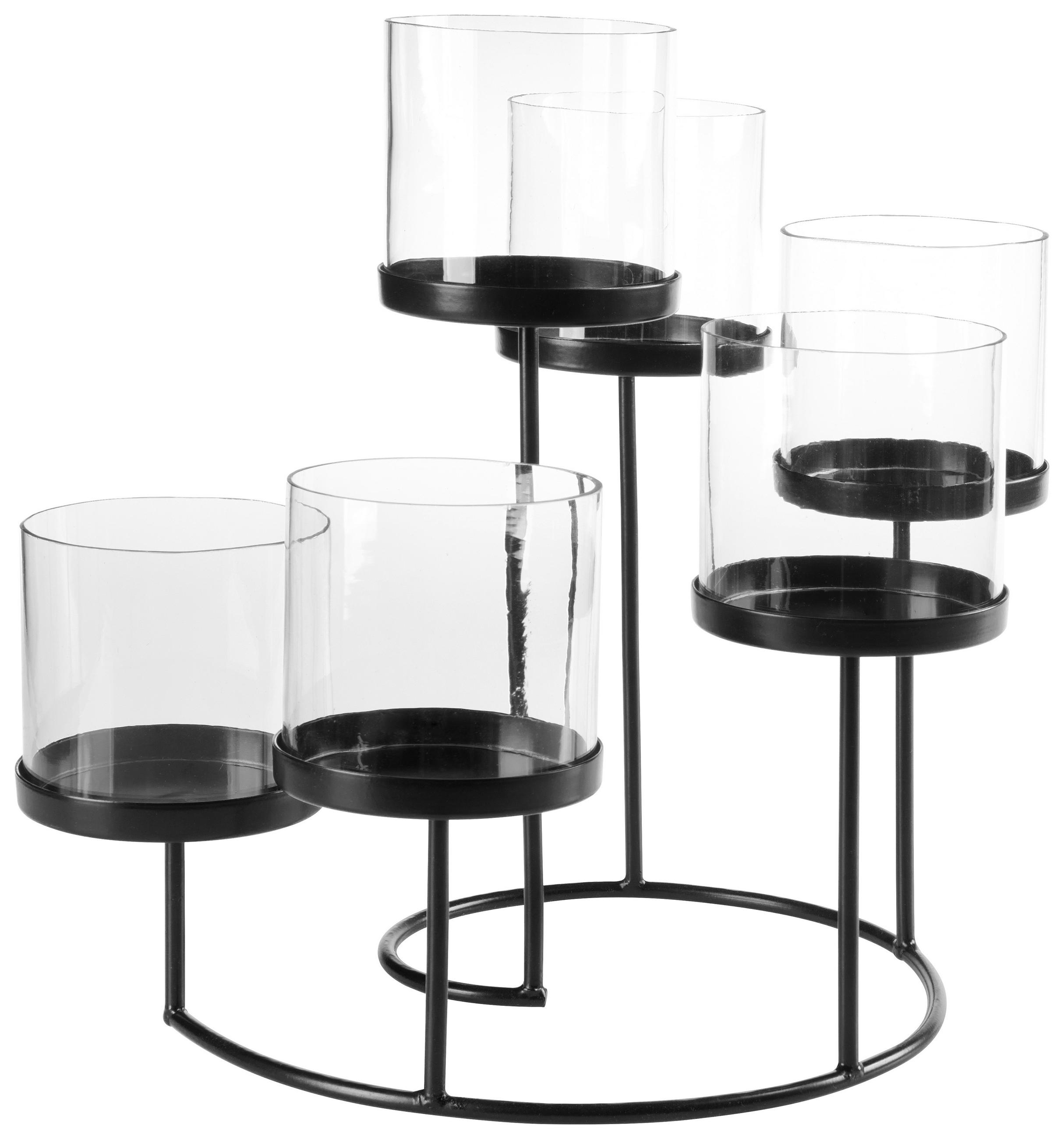 TEELICHTSTÄNDER  - Klar/Schwarz, Basics, Glas/Metall (34/37/36cm) - Ambia Home