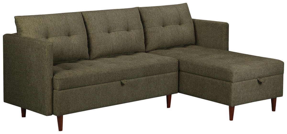 ECKSOFA SOLIN Grün Webstoff Rückenkissen, Bettkasten  - Braun/Grün, Design, Holz/Textil (188/79/123cm) - P & B