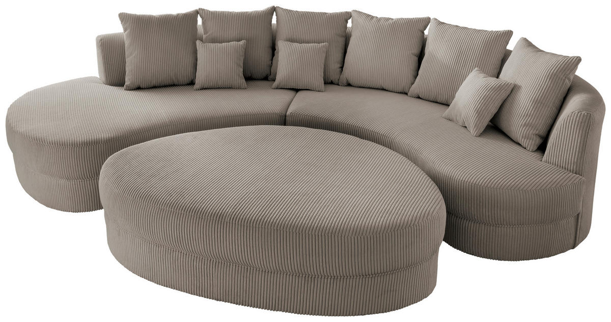 WOHNLANDSCHAFT Graubraun Cord  - Graubraun/Schwarz, Design, Kunststoff/Textil (160/300cm) - Livetastic
