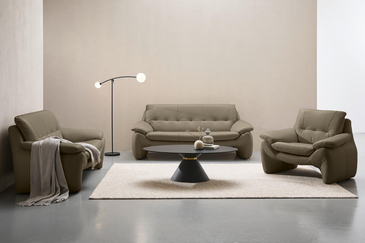 3-SITZER-SOFA Echtleder Mokka  - Silberfarben/Mokka, KONVENTIONELL, Leder/Metall (198/86/91cm) - Celina Home