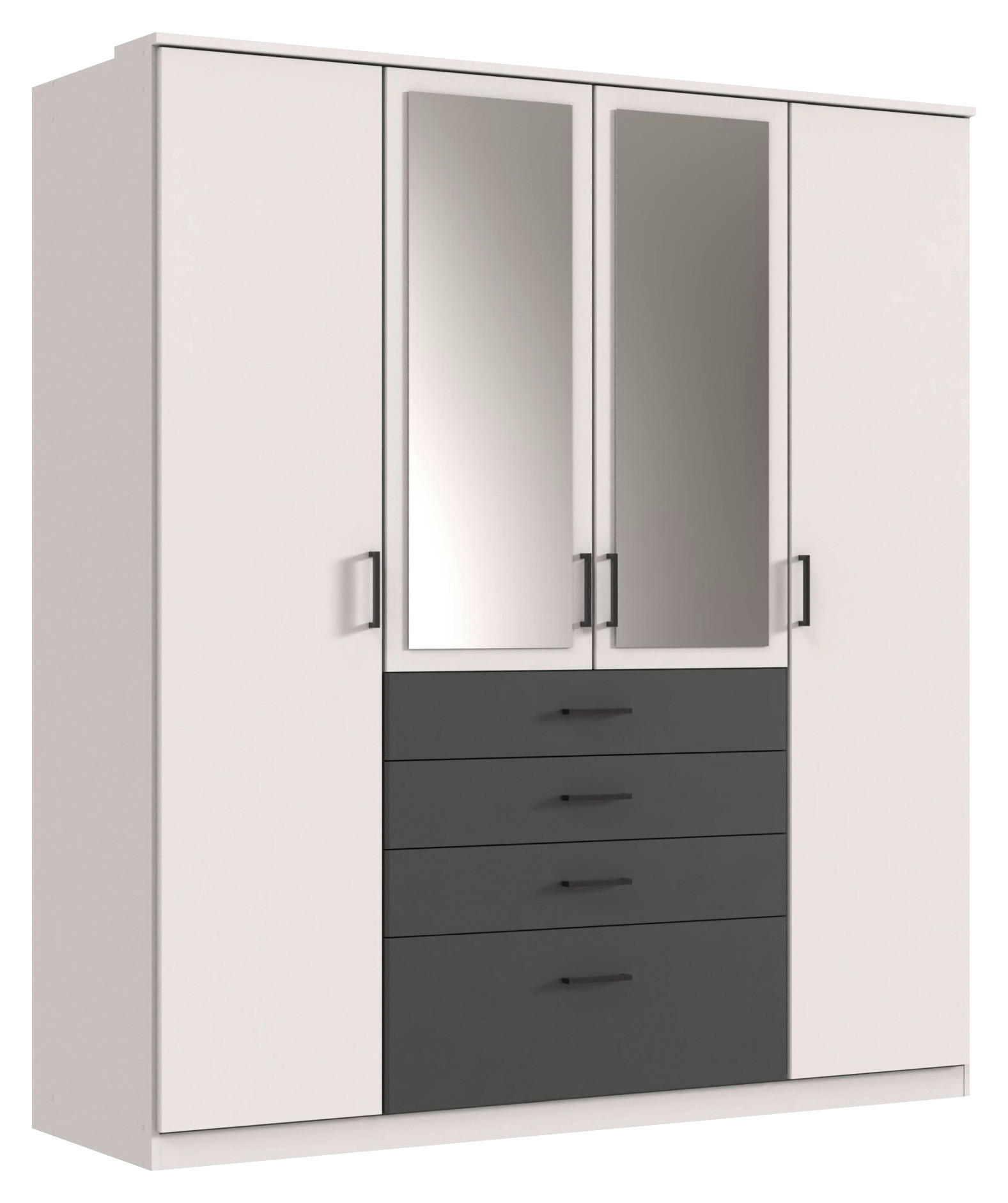 KLEIDERSCHRANK 180/199/58 cm 4-türig Graphitfarben, Weiß  - Schwarz/Graphitfarben, KONVENTIONELL, Glas/Holzwerkstoff (180/199/58cm) - Boxxx