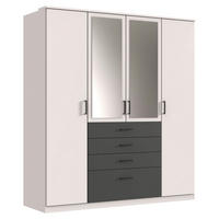 KLEIDERSCHRANK 180/199/58 cm 4-türig Graphitfarben, Weiß  - Schwarz/Graphitfarben, KONVENTIONELL, Glas/Holzwerkstoff (180/199/58cm) - Boxxx