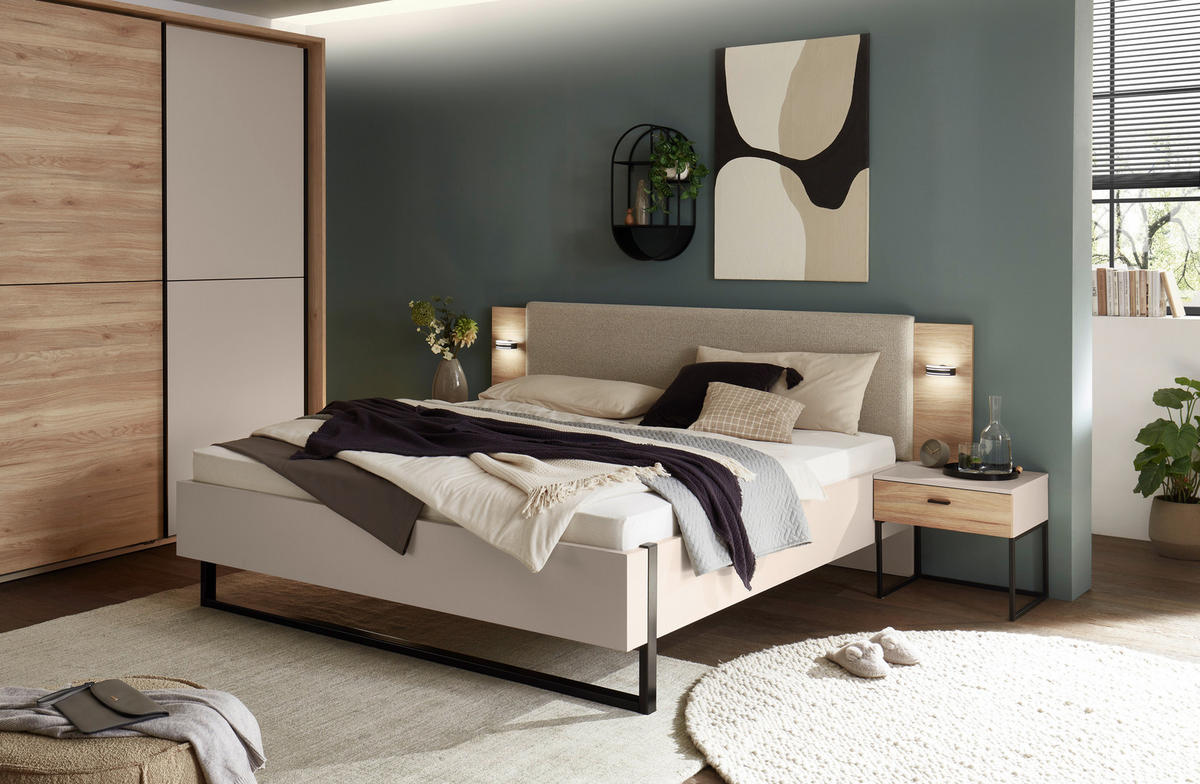 BETT 180/200 cm,  in Kaschmir, gepolstertes Kopfteil,  - Kaschmir/Schwarz, KONVENTIONELL, Textil/Metall (180/200cm) - Xora