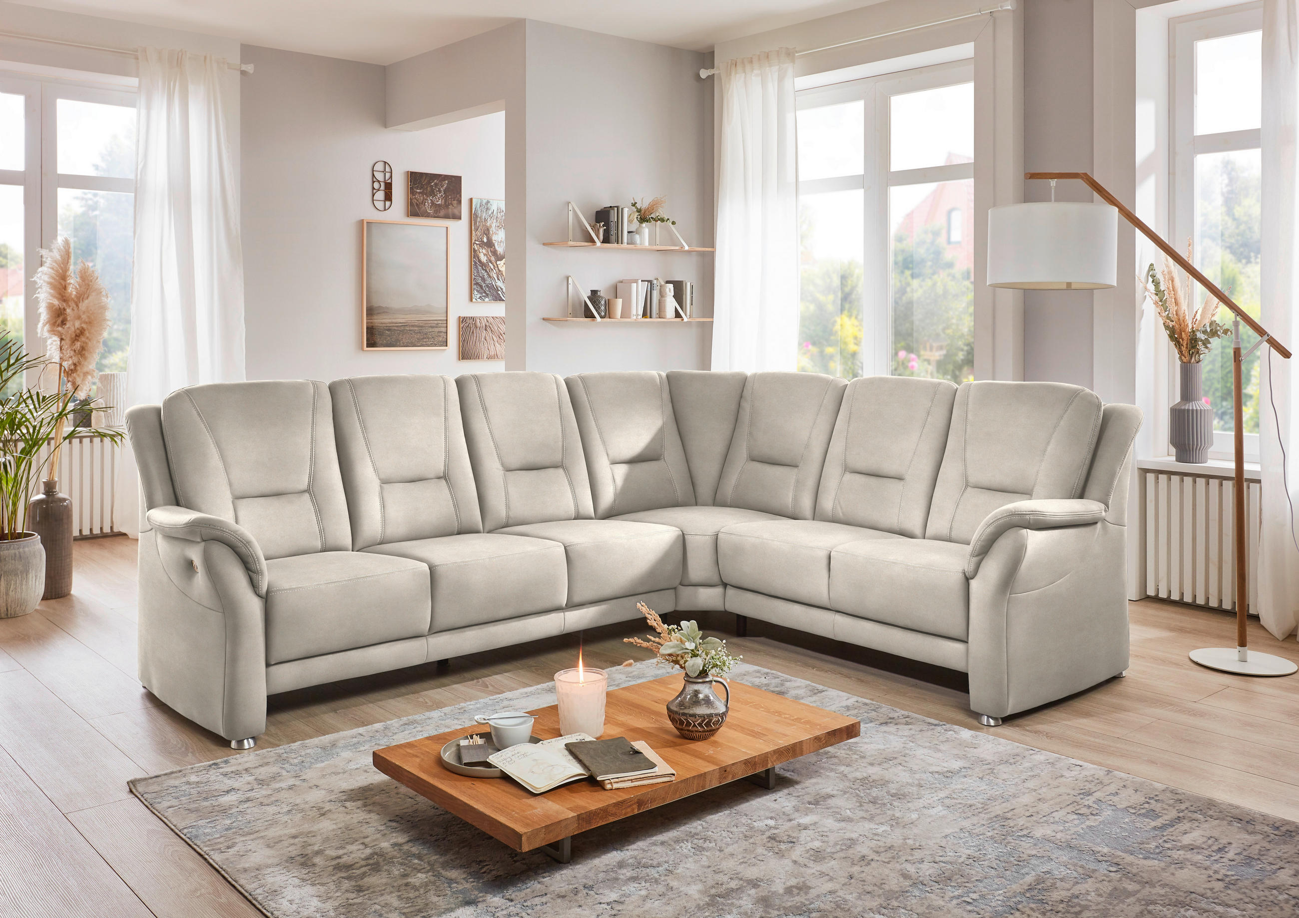 ECKSOFA in Mikrofaser Creme - Beige/Creme, Konventionell, Textil/Metall (275/223cm) - Beldomo Comfort