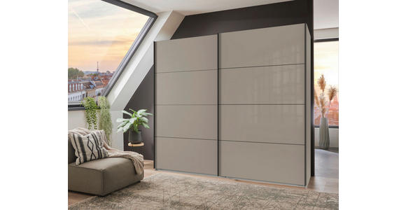 SCHWEBETÜRENSCHRANK in Graphitfarben, Sahara - Schwarz/Graphitfarben, Design, Glas/Holzwerkstoff (225/208/65cm) - Carryhome