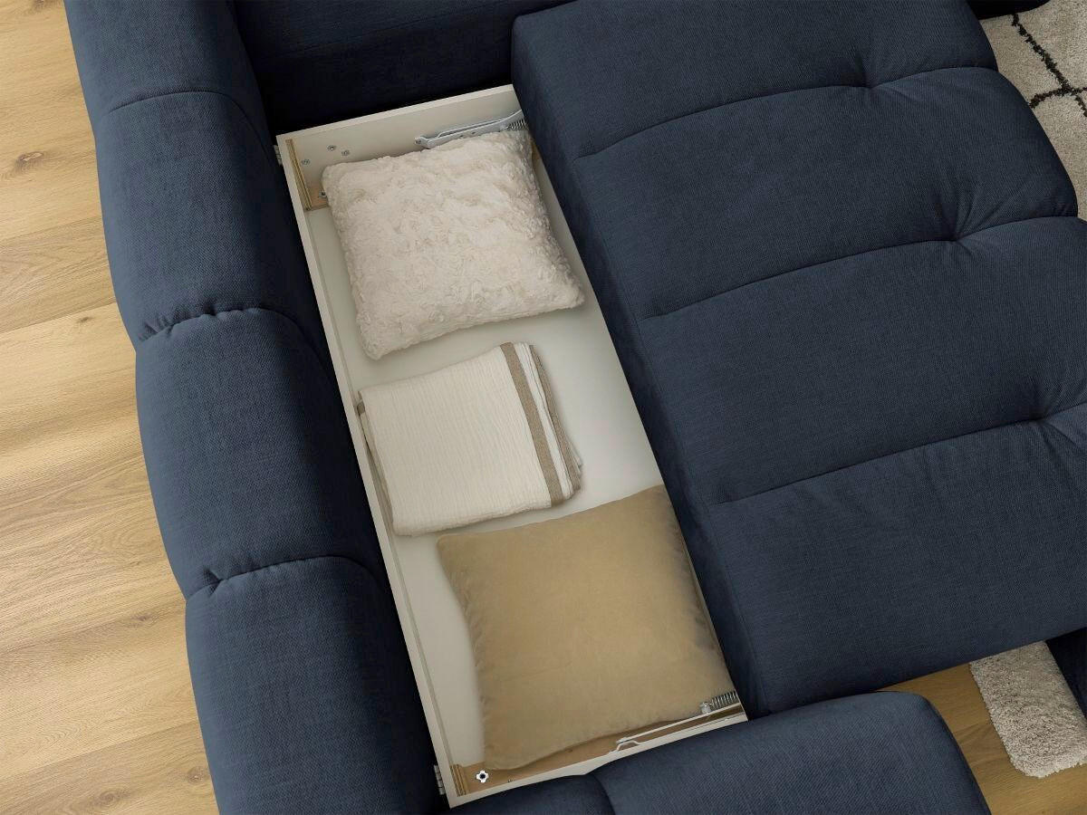 ECKSCHLAFSOFA FUJI Leinenoptik Dunkelblau  inkl.  - Schwarz/Dunkelblau, MODERN, Kunststoff/Textil (282/204cm)