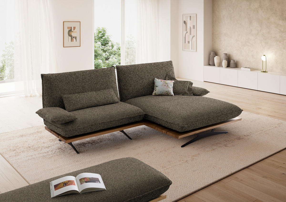 ECKSOFA Chenille, Flachgewebe Braun, Wildeiche  - Wildeiche/Schwarz, Design, Holz/Textil (284/161cm) - Koinor