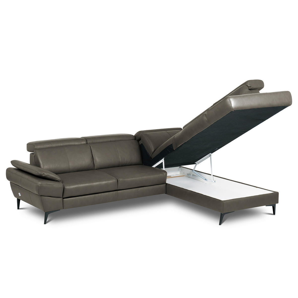ECKSOFA  in Lederlook Echtleder Schlammfarben  - Schlammfarben/Schwarz, Design, Leder/Textil (264/211cm) - Livetastic