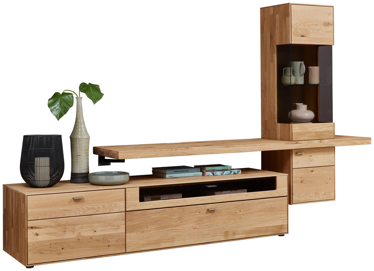 WOHNWAND  in Wildeiche  304/179/55 cm  - Wildeiche, Natur, Glas/Holz (304/179/55cm) - Valnatura
