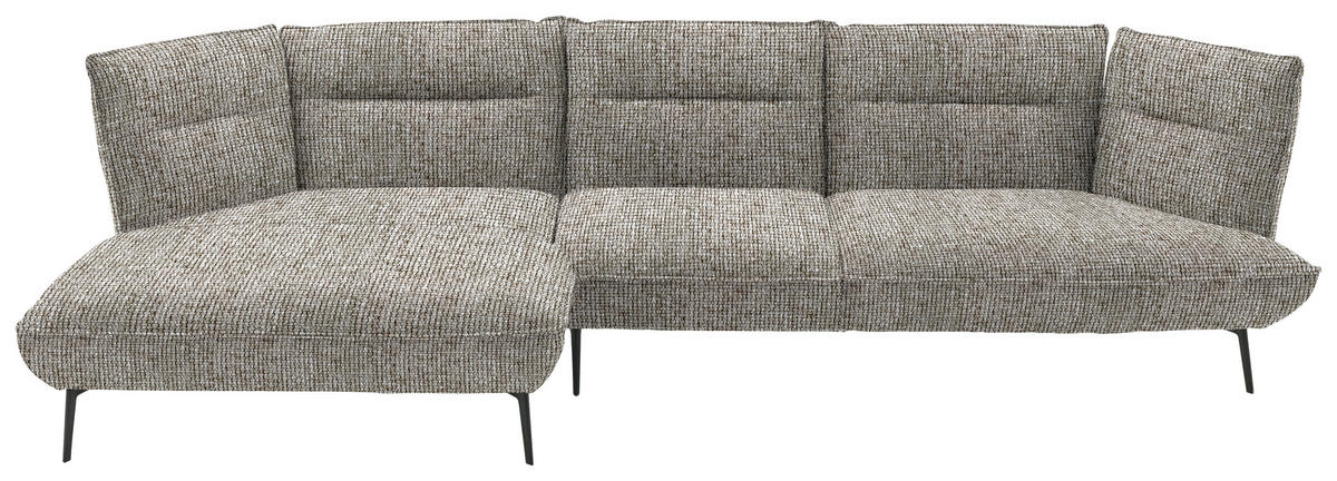ECKSOFA in Flachgewebe Braun  153/339 cm  - Schwarz/Braun, Design, Textil/Metall (153/339cm) - Moderano