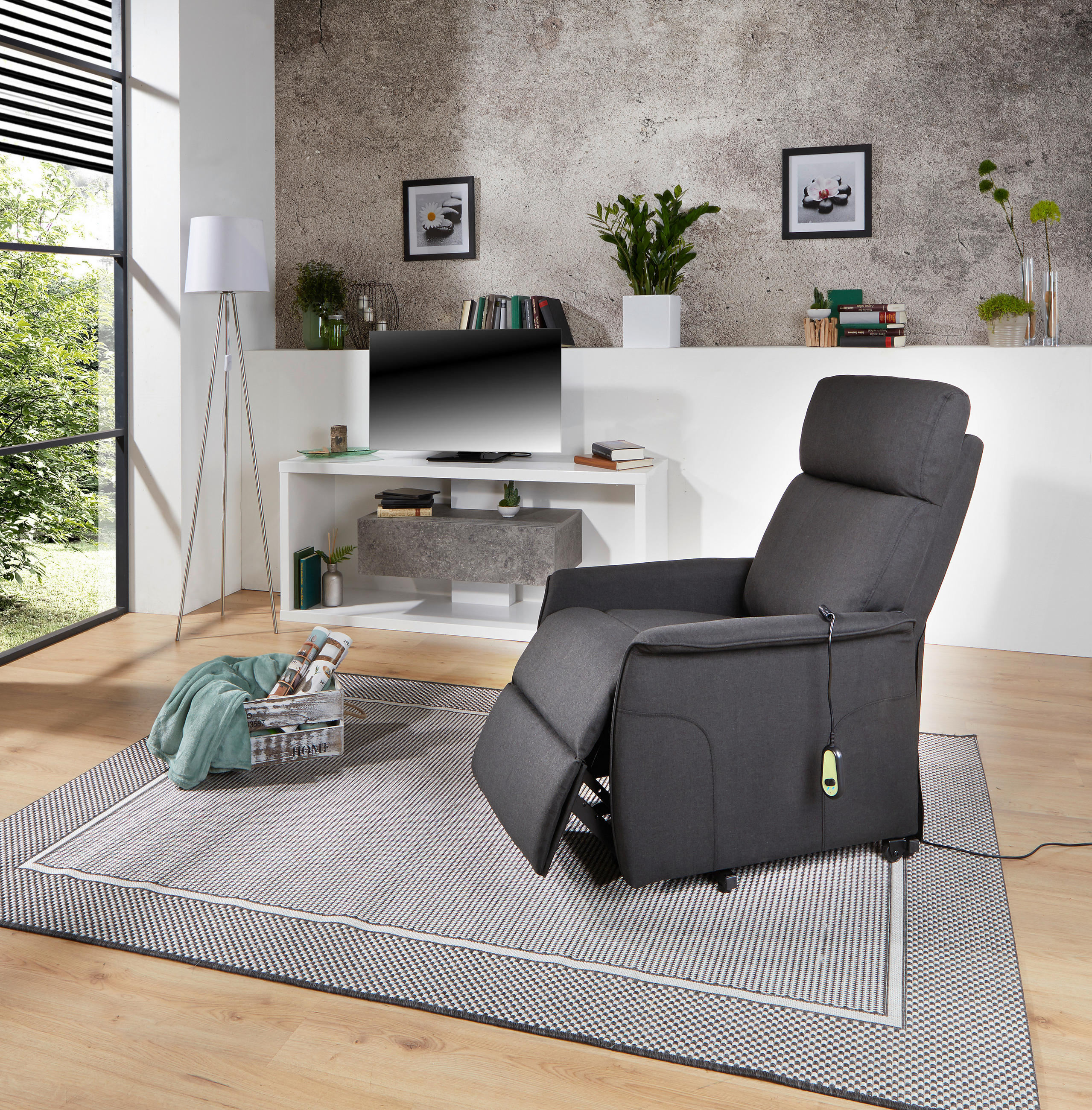 FOTELJA ZA GLEDANJE TELEVIZORA 66/80-97/90-159,5 cm , crna  - siva/crna, Konvencionalno, metal/tekstil (66/80-97/90-159,5cm) - Ti'me