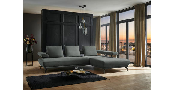 ECKSOFA in Chenille Graugrün  305/224 cm  - Schwarz/Graugrün, Design, Textil/Metall (305/224cm) - Dieter Knoll