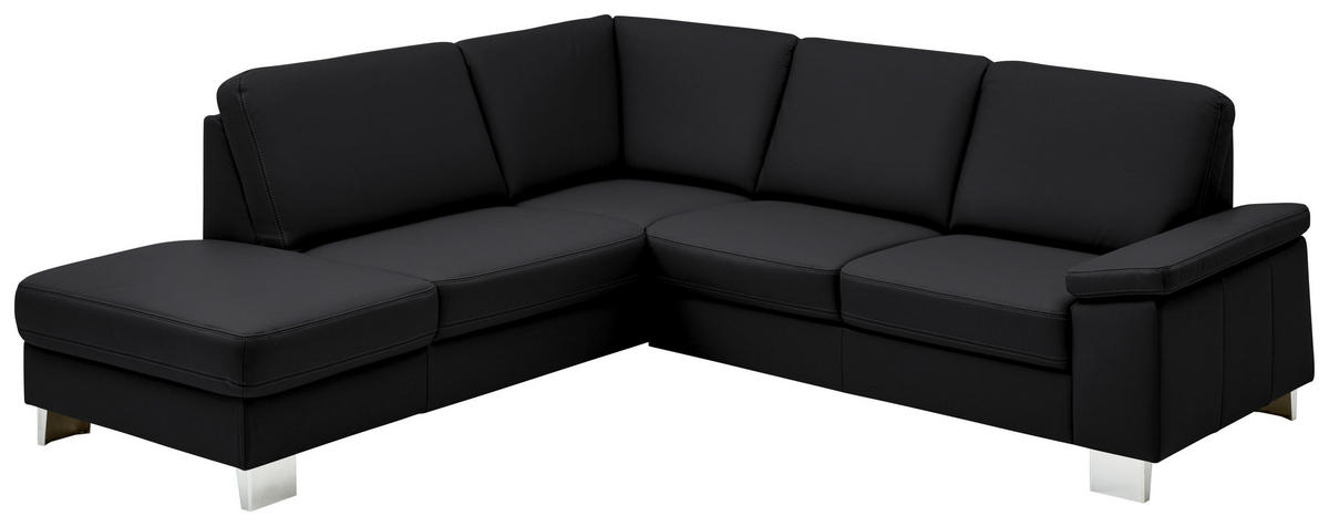 ECKSOFA  in Echtleder Schwarz  235/248 cm  - Alufarben/Schwarz, Design, Leder/Metall (235/248cm) - Beldomo Premium