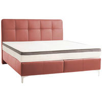 BOXSPRINGBETT 200/200 cm  in Bordeaux  - Chromfarben/Bordeaux, Basics, Leder/Holz (200/200cm) - Novel
