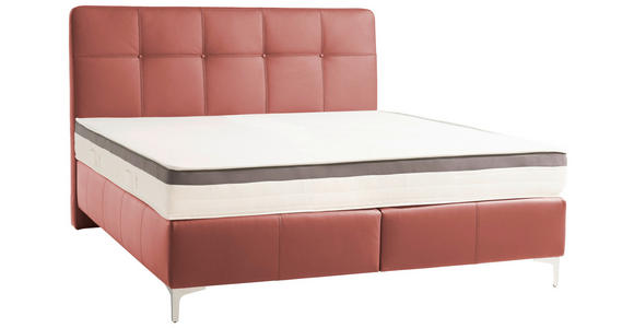 BOXSPRINGBETT 180/200 cm in Bordeaux - Chromfarben/Bordeaux, Basics, Leder/Holz (180/200cm) - Novel