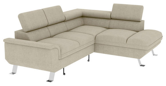 ECKSOFA Creme Struktur  - Silberfarben/Creme, KONVENTIONELL, Textil/Metall (268/207cm) - Carryhome