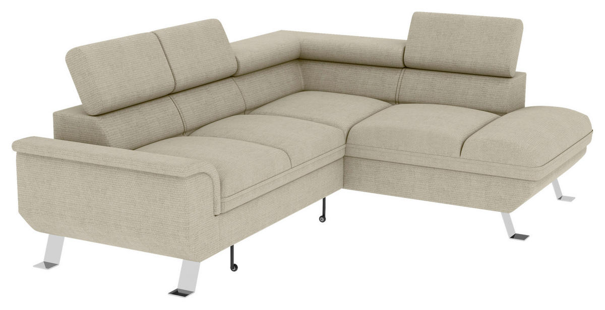ECKSOFA in Struktur Creme  - Silberfarben/Creme, Konventionell, Textil/Metall (268/207cm) - MID.YOU