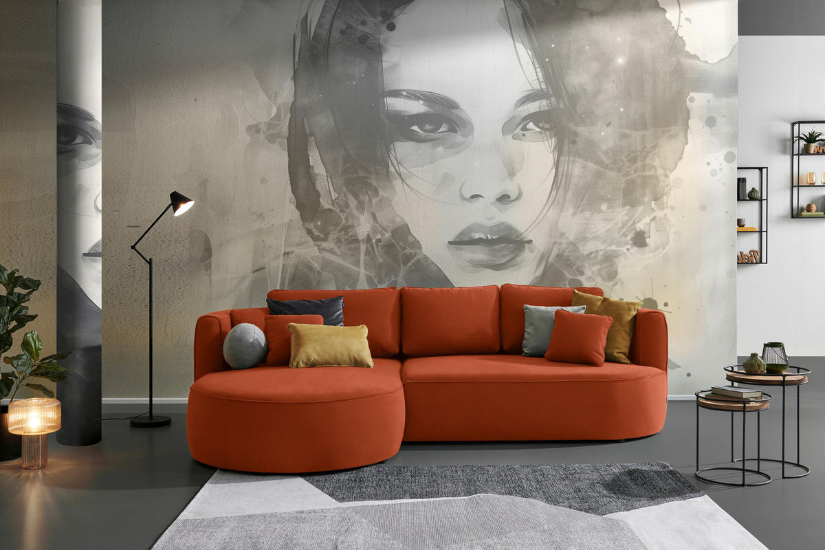 ECKSOFA in Webstoff Terracotta  - Terracotta/Schwarz, Design, Kunststoff/Textil (183/284cm) - Welnova