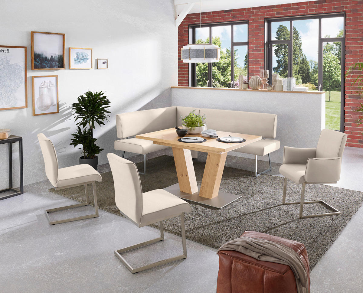 ECKBANK 137/196 cm  in Creme, Edelstahlfarben  - Edelstahlfarben/Creme, Design, Textil/Metall (137/196cm) - Dieter Knoll
