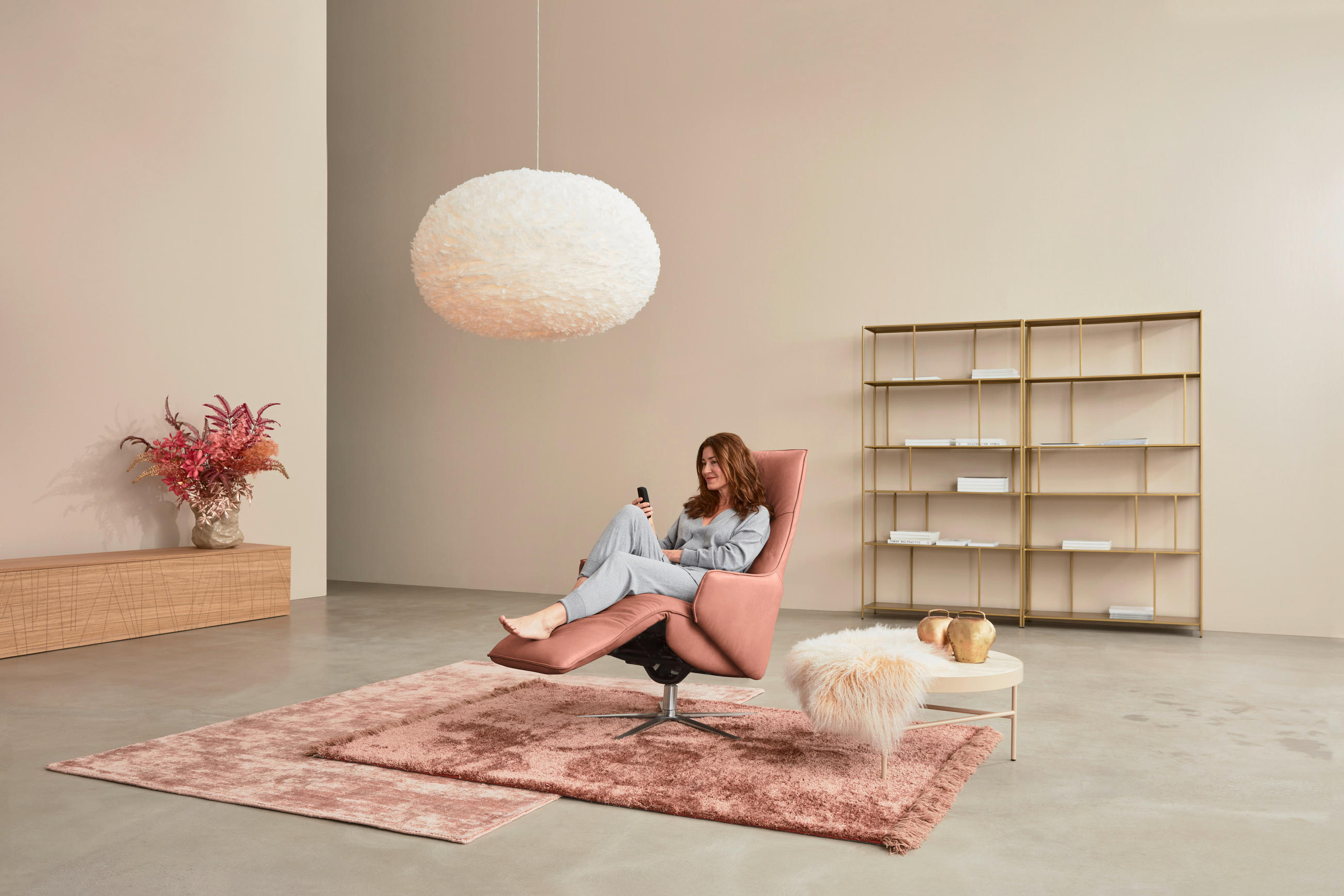 RELAXSESSEL in Leder Koralle  - Edelstahlfarben/Koralle, Design, Leder/Metall (70/120/88cm) - Himolla