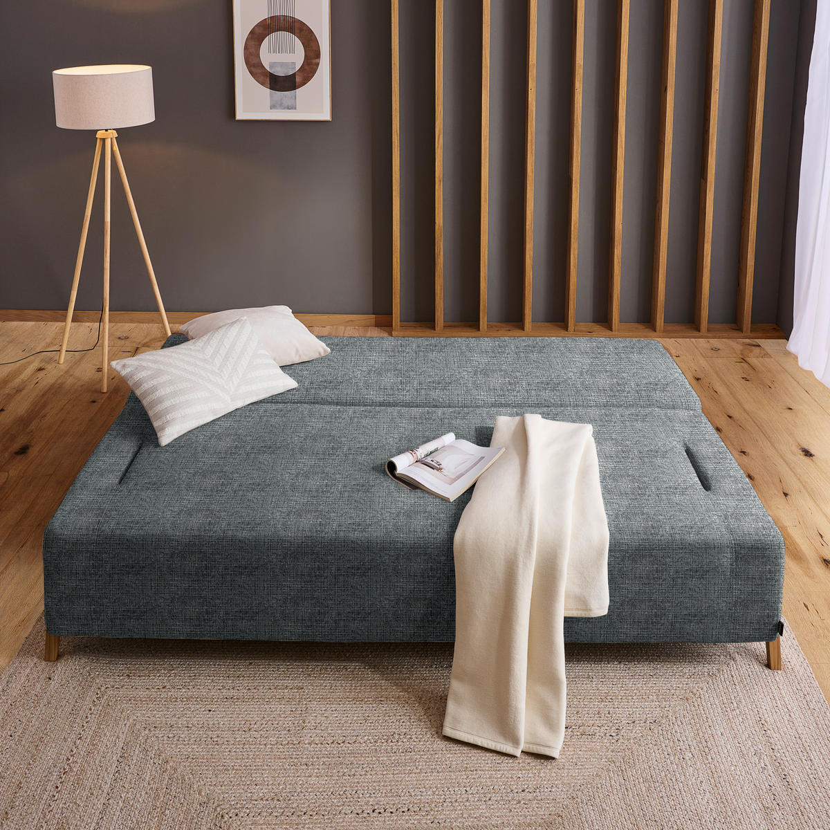 SCHLAFSOFA in Holz, Textil Dunkelgrau  - Dunkelgrau/Naturfarben, Design, Holz/Textil (211/88/102cm) - Niels Andersson
