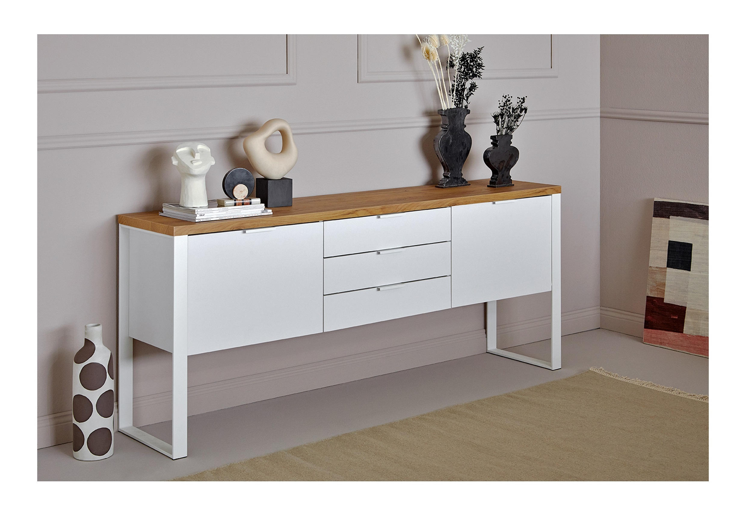 SIDEBOARD  in 180/76/40 cm  - Eichefarben/Weiß, KONVENTIONELL, Holzwerkstoff/Metall (180/76/40cm) - Livetastic