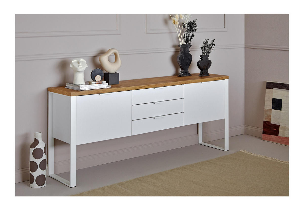 SIDEBOARD  in 180/76/40 cm  - Eichefarben/Weiß, KONVENTIONELL, Holzwerkstoff/Metall (180/76/40cm) - Livetastic
