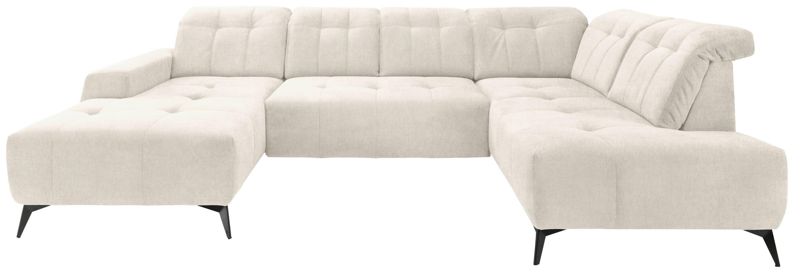 WOHNLANDSCHAFT Creme Mikrofaser - Creme/Schwarz, MODERN, Textil/Metall (180/337/200cm) - Livetastic