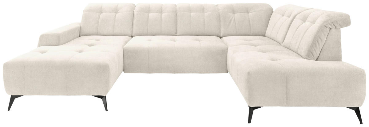 SALON PANORAMIQUE in Mikrofaser Creme  - noir/crème, Modern, textile/métal (180/337/200cm) - Livetastic