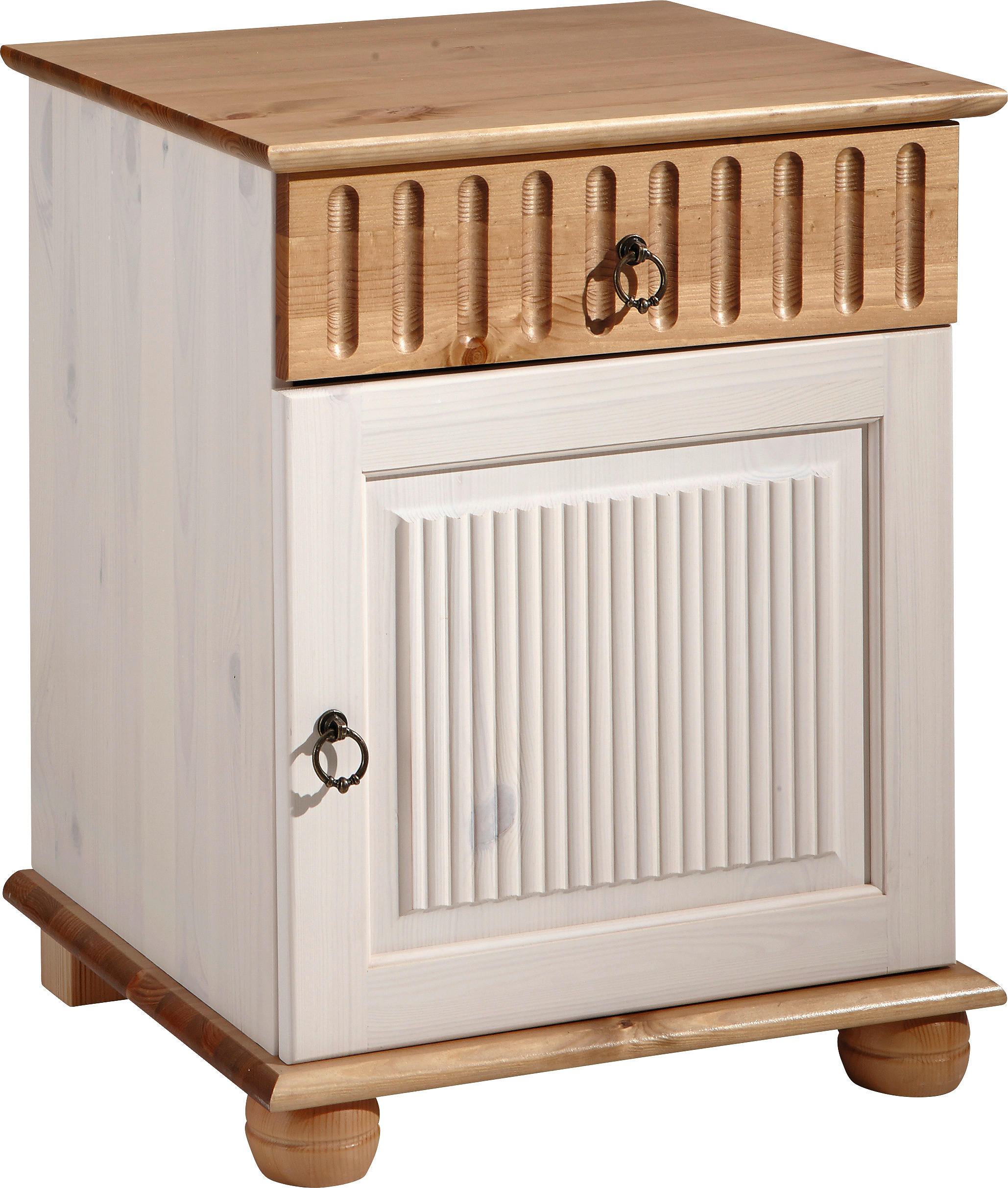 NACHTSCHRANK Kiefer massiv Weiß, Kieferfarben - Weiß/Kieferfarben, LIFESTYLE, Holz/Metall (48/60/40cm) - Carryhome