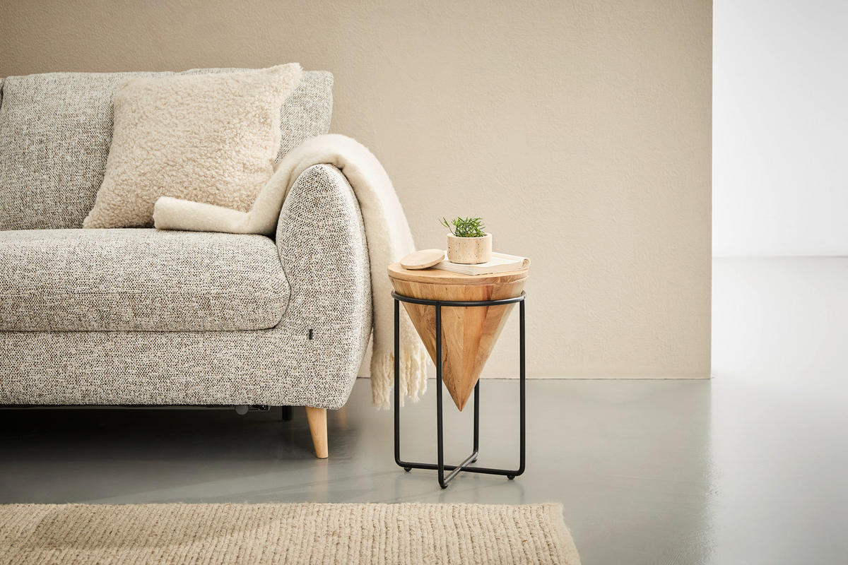 BEISTELLTISCH 31/31/46 cm Akazie vollmassiv Schwarz, Akaziefarben rund  - Schwarz/Akaziefarben, LIFESTYLE, Holz/Metall (31/31/46cm) - Landscape