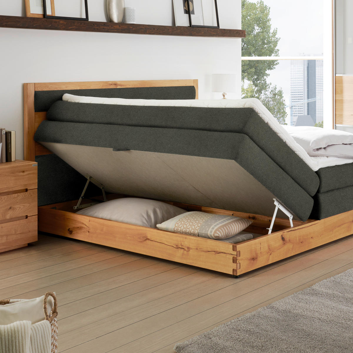 BOXSPRINGBETT 160/200 cm  in Eichefarben, Waldgrün  - Waldgrün/Eichefarben, KONVENTIONELL, Holz/Holzwerkstoff (160/200cm) - Valnatura