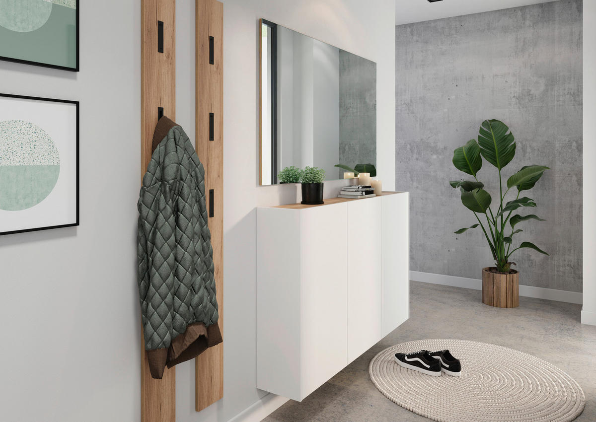 HÄNGESCHUHSCHRANK Weiß, Eichefarben  - Eichefarben/Weiß, Design, Holzwerkstoff (138/87/25cm)