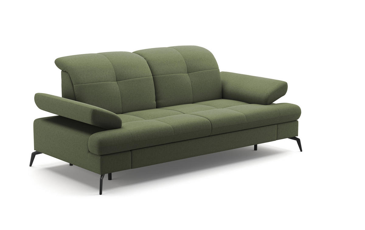 2,5-SITZER in Flachgewebe Olivgrün  - Schwarz/Olivgrün, Konventionell, Textil/Metall (202/90/122cm) - Sit & More