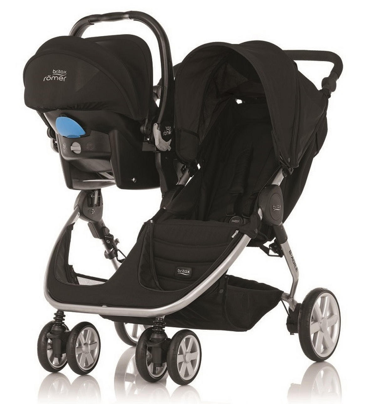 KINDERWAGEN  B-Agile Double  Cosmos Black  - Silberfarben/Schwarz, Basics, Textil/Metall (78/104/105cm) - Britax Römer