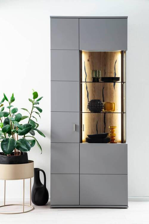 VITRINE in furniert Grau, Eichefarben  - Eichefarben/Schwarz, Design, Glas/Holzwerkstoff (80/207/38cm) - MID.YOU