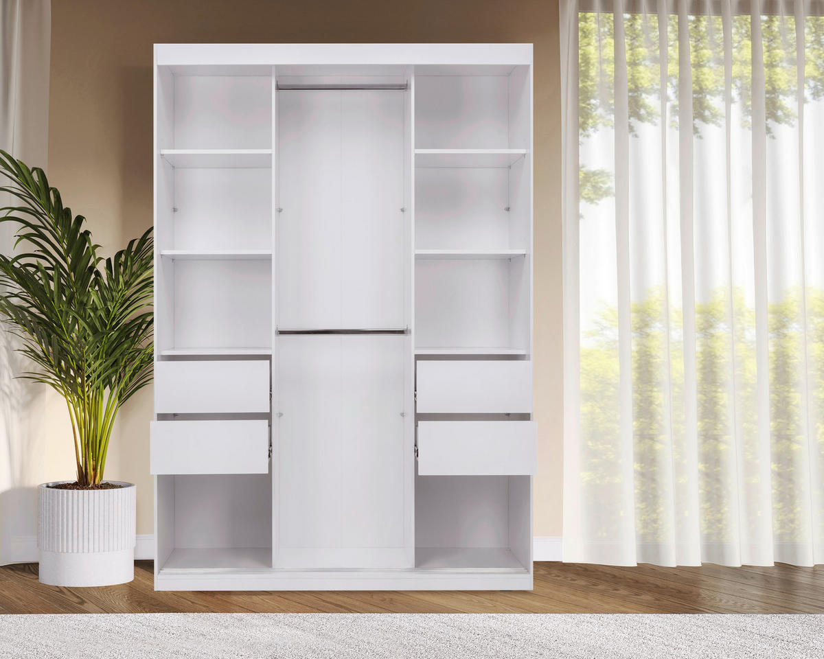 SCHIEBETÜRENSCHRANK 150/215/59,5 cm  - Schwarz/Weiß, MODERN, Holzwerkstoff/Metall (150/215/59,5cm) - MID.YOU