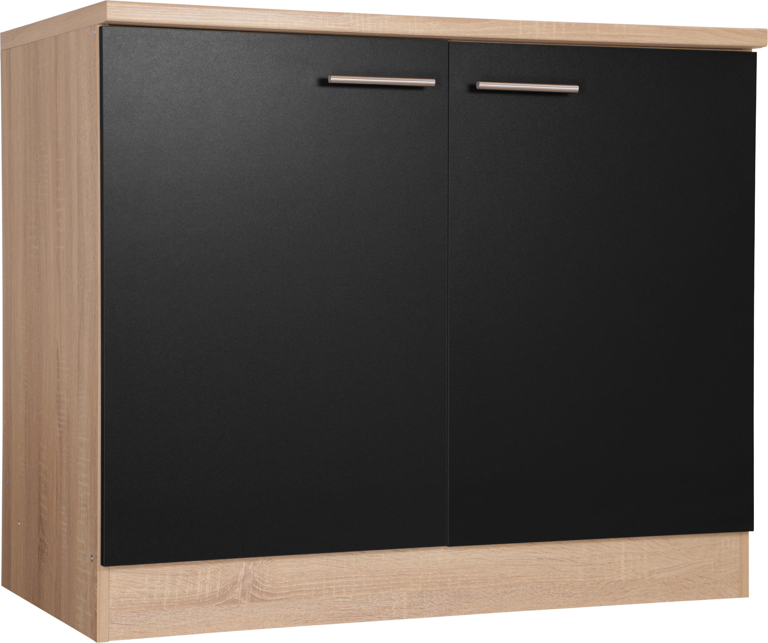 SPÜLENUNTERSCHRANK 100/84,8/60 cm  in Schwarz, Eichefarben  - Eichefarben/Silberfarben, Basics, Holzwerkstoff/Metall (100/84,8/60cm) - Respekta