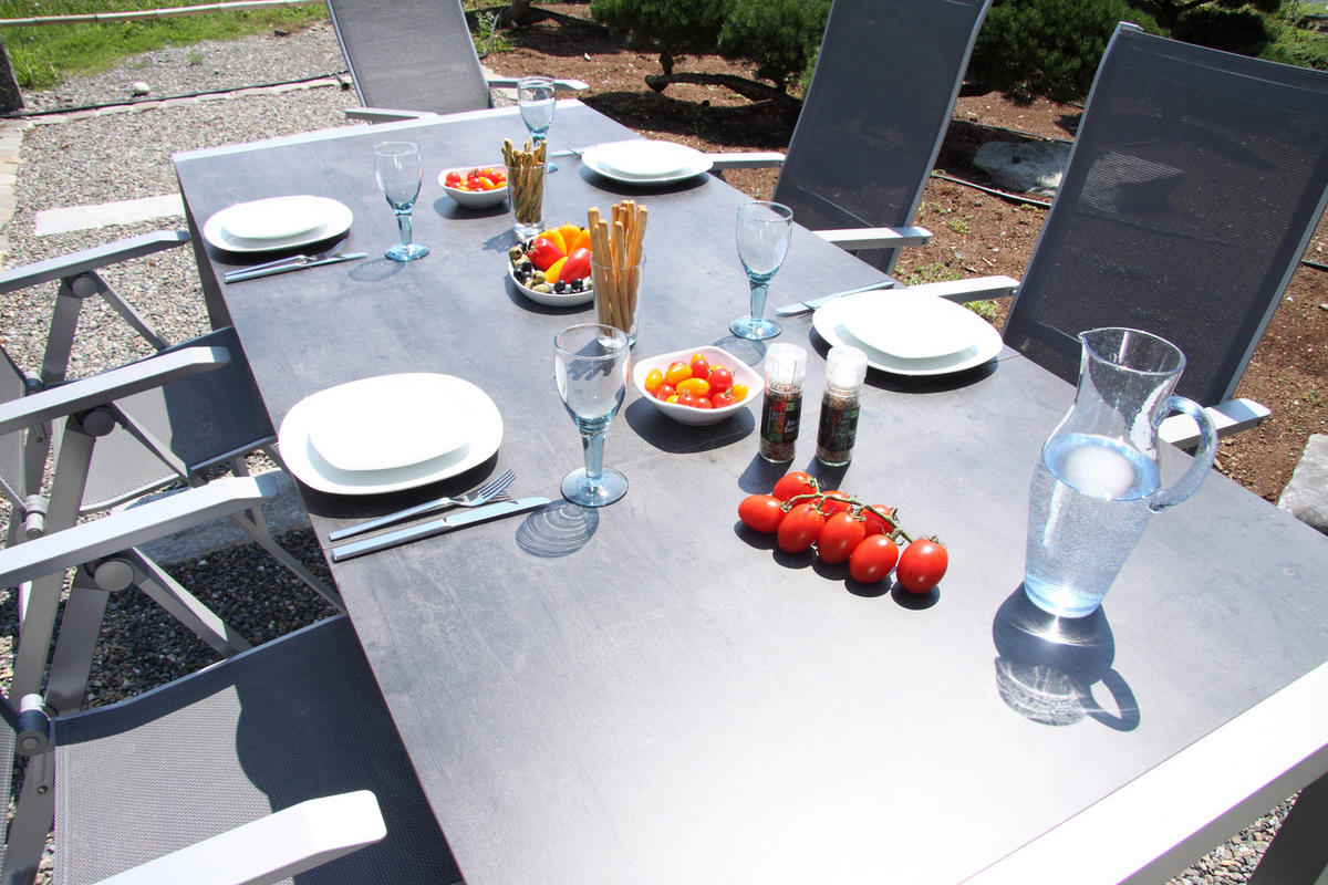 GARTENSET beschichtet Aluminium  - Platinfarben/Anthrazit, Basics, Textil/Metall (160+60/98/74cm) - Acamp