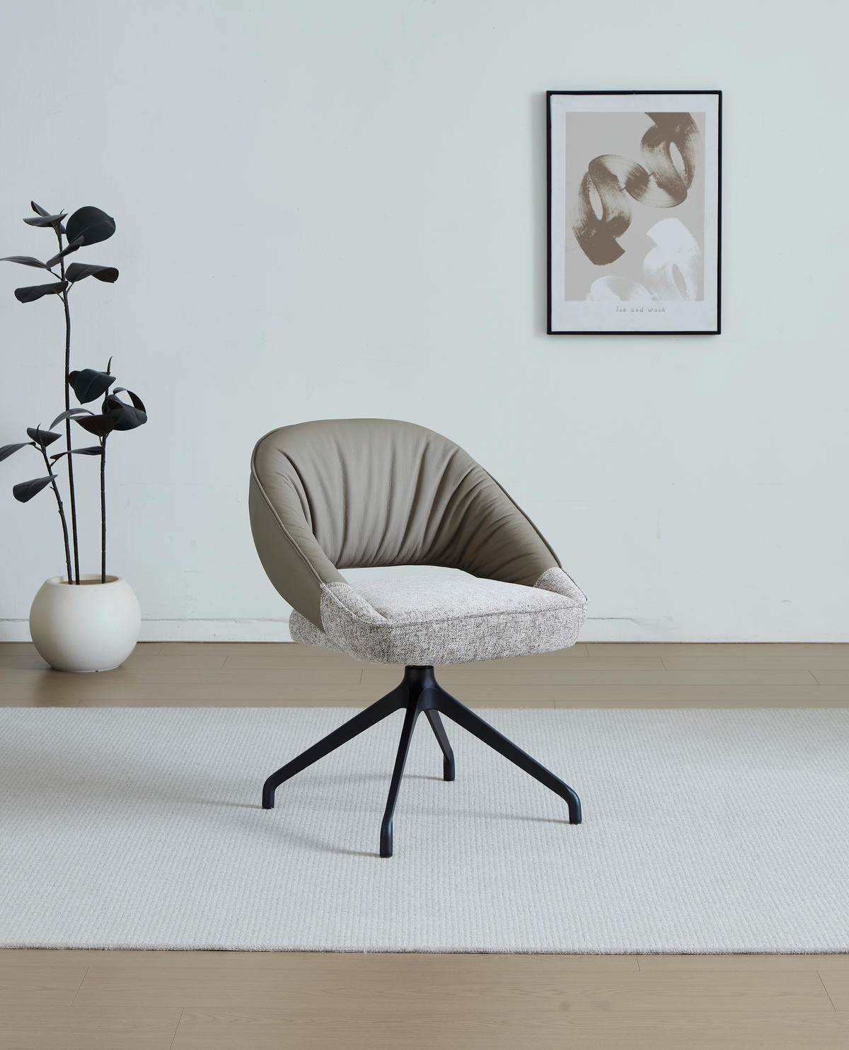 ARMLEHNSTUHL  Sitzfläche 360° drehbar, automatische Rückholfunktion Leinenoptik Echtleder  Schwarz, Hellgrau, Beige  - Beige/Hellgrau, Design, Leder/Textil (60/81/63.5cm) - Dieter Knoll