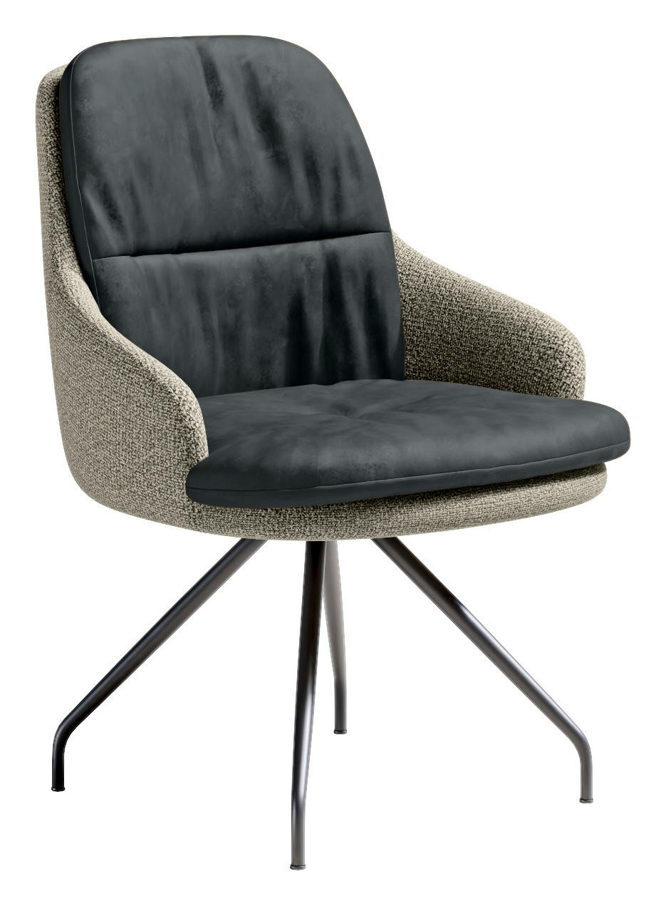 ARMLEHNSTUHL  Beinauswahl, Sitzfläche 360° drehbar, Stoff-/Lederauswahl Velours  Dunkelgrau, Graugrün  - Dunkelgrau/Schwarz, Design, Textil/Metall (60/86/66cm) - Dieter Knoll