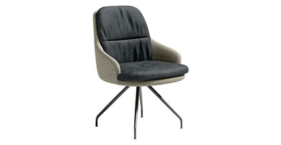 ARMLEHNSTUHL  Beinauswahl, Sitzfläche 360° drehbar, Stoff-/Lederauswahl Velours  Graugrün, Dunkelgrau  - Dunkelgrau/Schwarz, Design, Textil/Metall (60/86/66cm) - Dieter Knoll