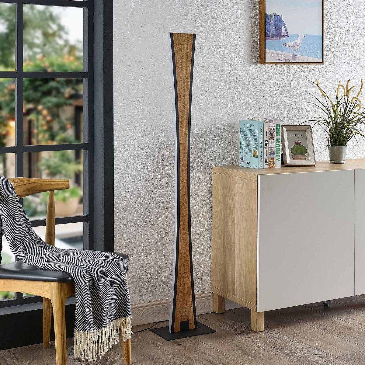 LED-STEHLEUCHTE Ella 26/140,8/18 cm   - Eichefarben/Schwarz, Natur, Holz/Kunststoff (26/140,8/18cm) - Novel