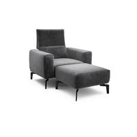 Sessel inkl. Hocker in Samt Anthrazit  - Anthrazit/Schwarz, Design, Textil/Metall (110/85/86-94cm) - SENSOO