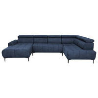 WOHNLANDSCHAFT Dunkelblau Velours  - Schwarz/Dunkelblau, Design, Textil/Metall (172/340/191cm) - Stylife