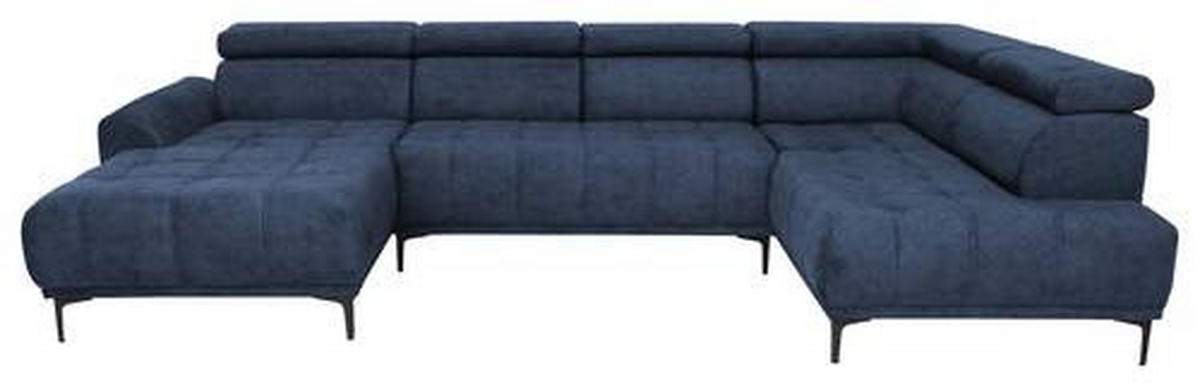 WOHNLANDSCHAFT Dunkelblau Velours  - Schwarz/Dunkelblau, Design, Textil/Metall (172/340/191cm) - Stylife