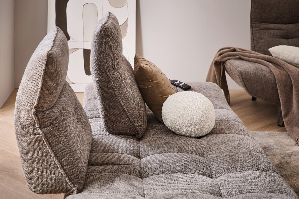 Sofa inkl. Funktionen Chenille Grau  - Schwarz/Grau, Design, Textil/Metall (230/100/100-120cm) - Celina Home