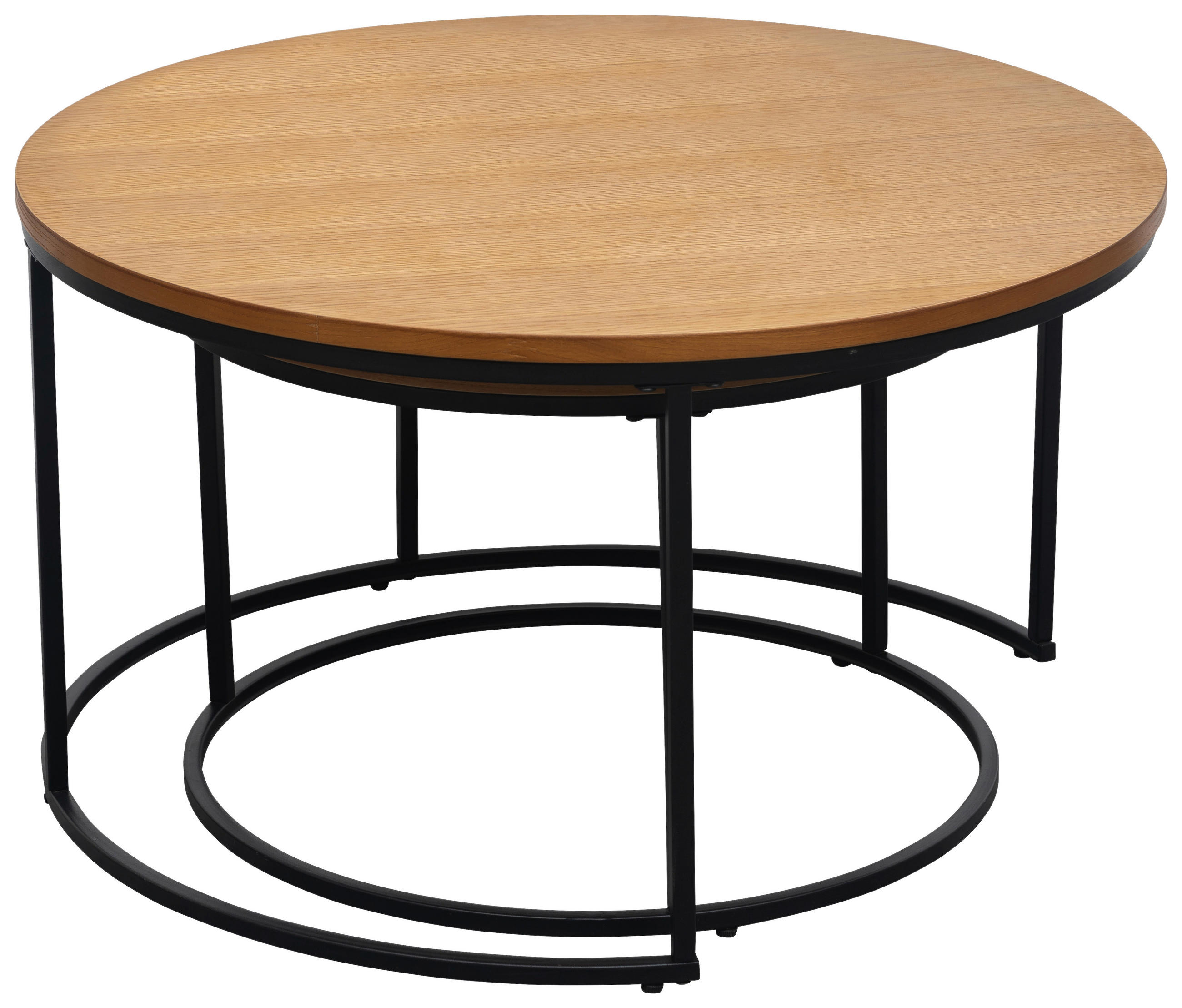 SET DE MĂSUȚE SUPRAPUSE in metal, material pe bază de lemn   - culoare lemn stejar/negru, Modern, metal/material pe bază de lemn (80/60/45/45/80/60cm) - MID.YOU