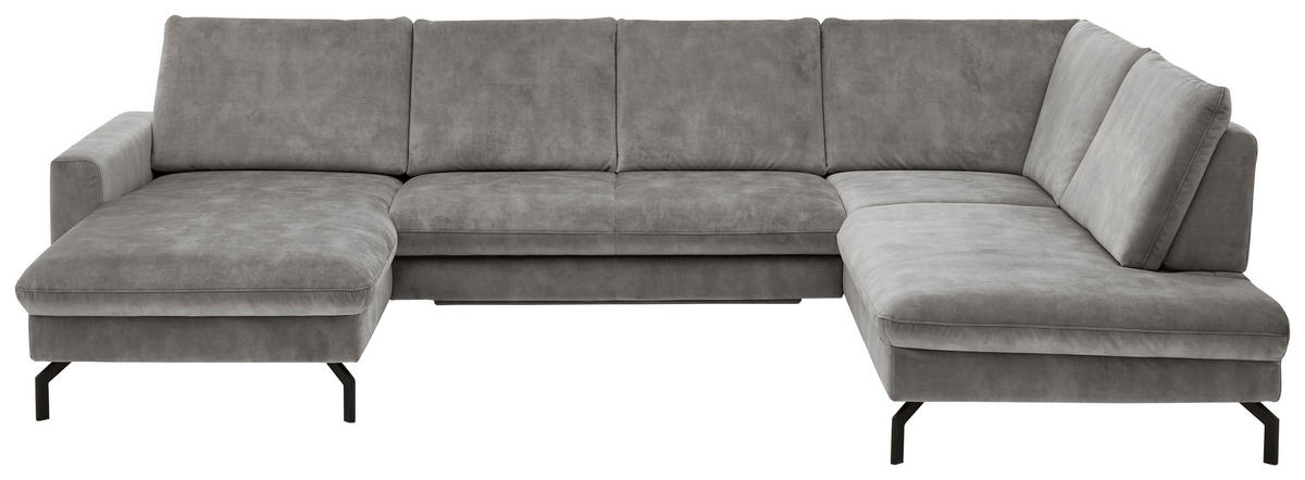 SEDEŽNA GARNITURA, velur srebrne barve  - srebrne barve, Moderno, tekstil (179/333/220cm) - Beldomo System