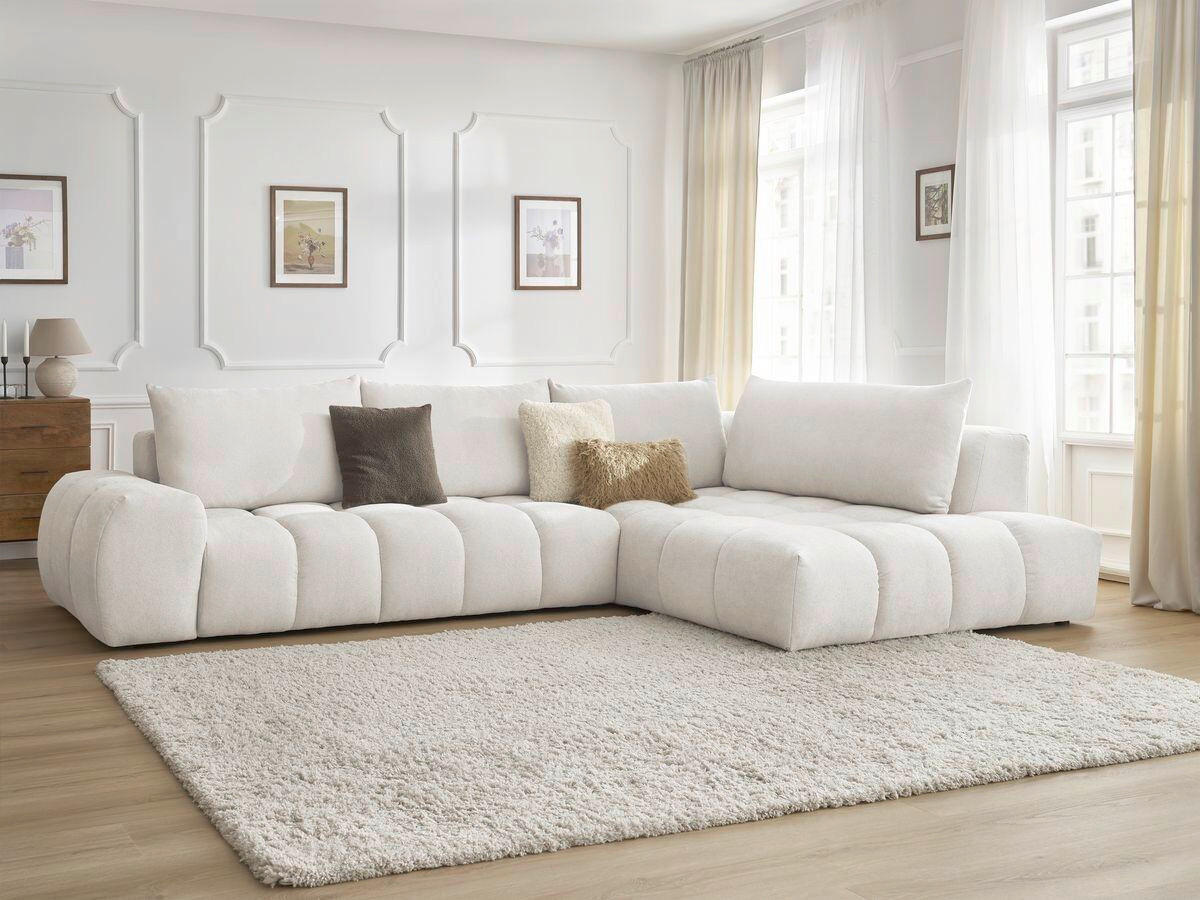 ECKSOFA Ottomane links  EVEREST Weiß Struktur  - Schwarz/Weiß, MODERN, Kunststoff/Textil (352/210cm) - Livetastic